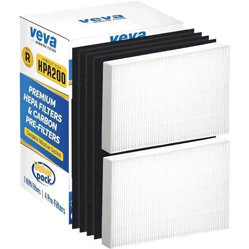 VEVA HPA200 Replacement Filters for Honeywell Air Purifier - 2 HEPA Filters w/ 4 Carbon Pre-Filters, Compatible with HPA200, 202, 204, HRF-ARVP200 Series Filter R - Image 1