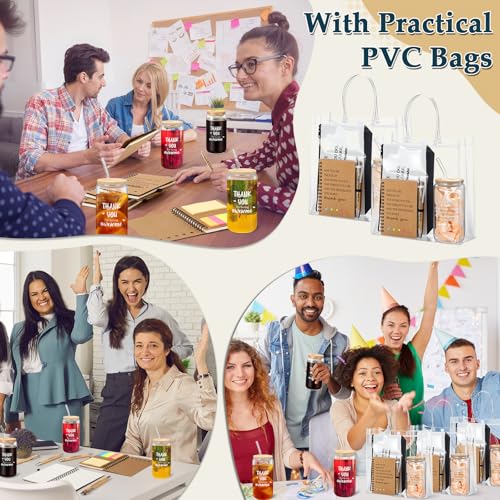 Yeyeplum 60 Pcs Teacher Appreciation Gifts Bulk Thank You Notebook Gift Bag Glass Cup Makeup Bag Bamboo Pen for Office Employee Volunteer Nurses Week Staff Students Graduation - Image 4
