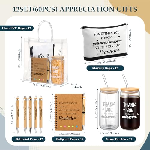 Yeyeplum 60 Pcs Teacher Appreciation Gifts Bulk Thank You Notebook Gift Bag Glass Cup Makeup Bag Bamboo Pen for Office Employee Volunteer Nurses Week Staff Students Graduation - Image 2
