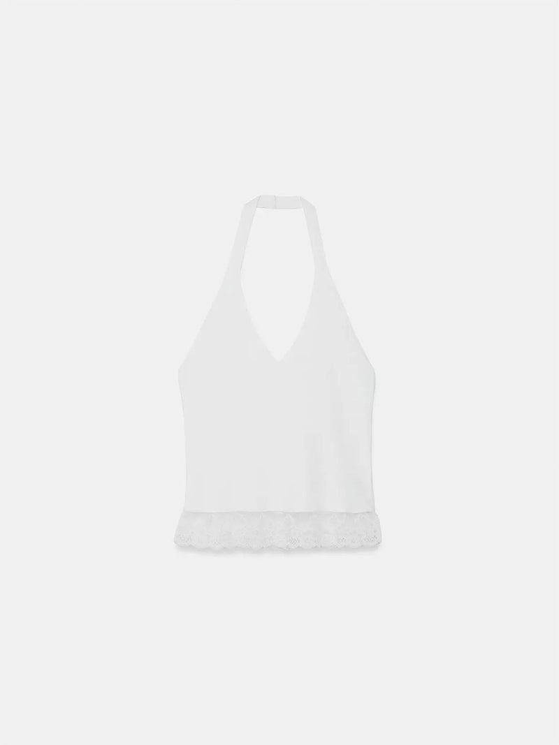 DILVIN Ribbed Lace Halterneck Blouse - Image 5