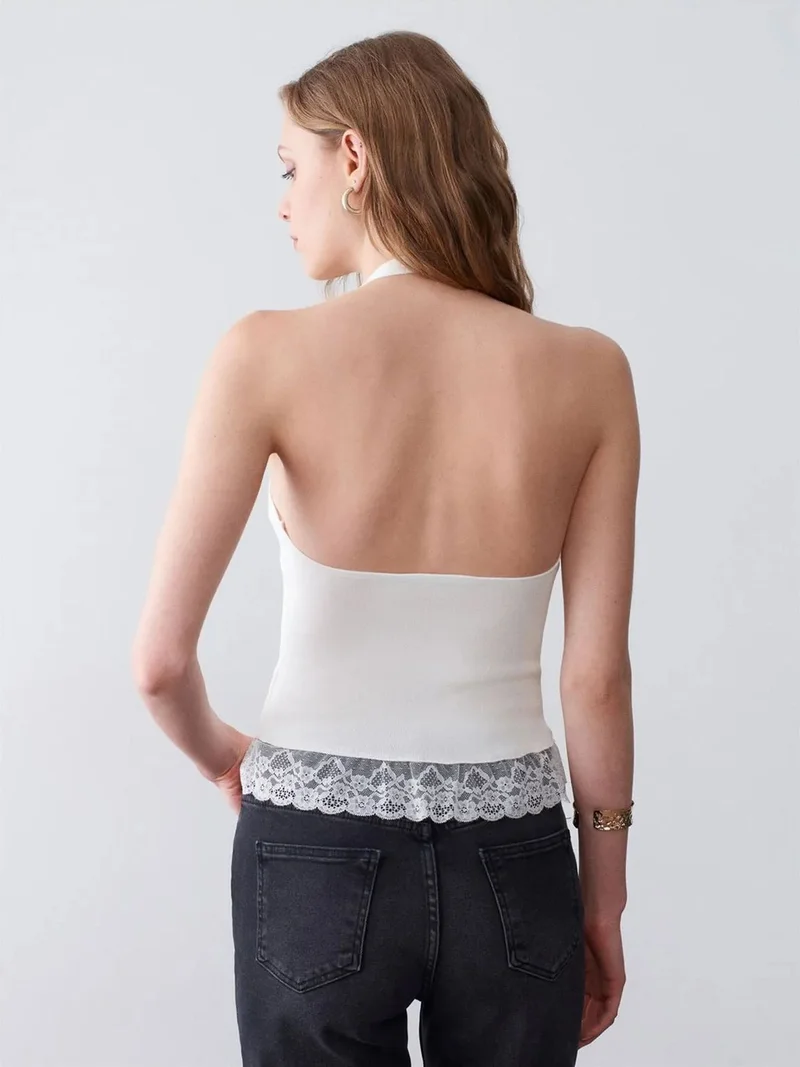 ديلفين DILVIN Sleeveless Ribbed Halterneck Blouse