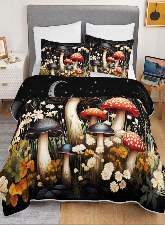 HOSIMA Mushroom King Quilt Bedding Set,Different Colorful Patterns Lightweight Quilt,Natural Flowers Print Mushroom Bedding Set for Aesthetic Bedroom Decor with 2 Pillowcases. - Image 3
