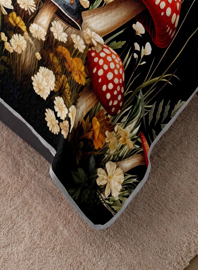 HOSIMA Mushroom King Quilt Bedding Set,Different Colorful Patterns Lightweight Quilt,Natural Flowers Print Mushroom Bedding Set for Aesthetic Bedroom Decor with 2 Pillowcases. - Image 4