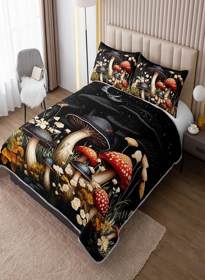 HOSIMA Mushroom King Quilt Bedding Set,Different Colorful Patterns Lightweight Quilt,Natural Flowers Print Mushroom Bedding Set for Aesthetic Bedroom Decor with 2 Pillowcases. - Image 2