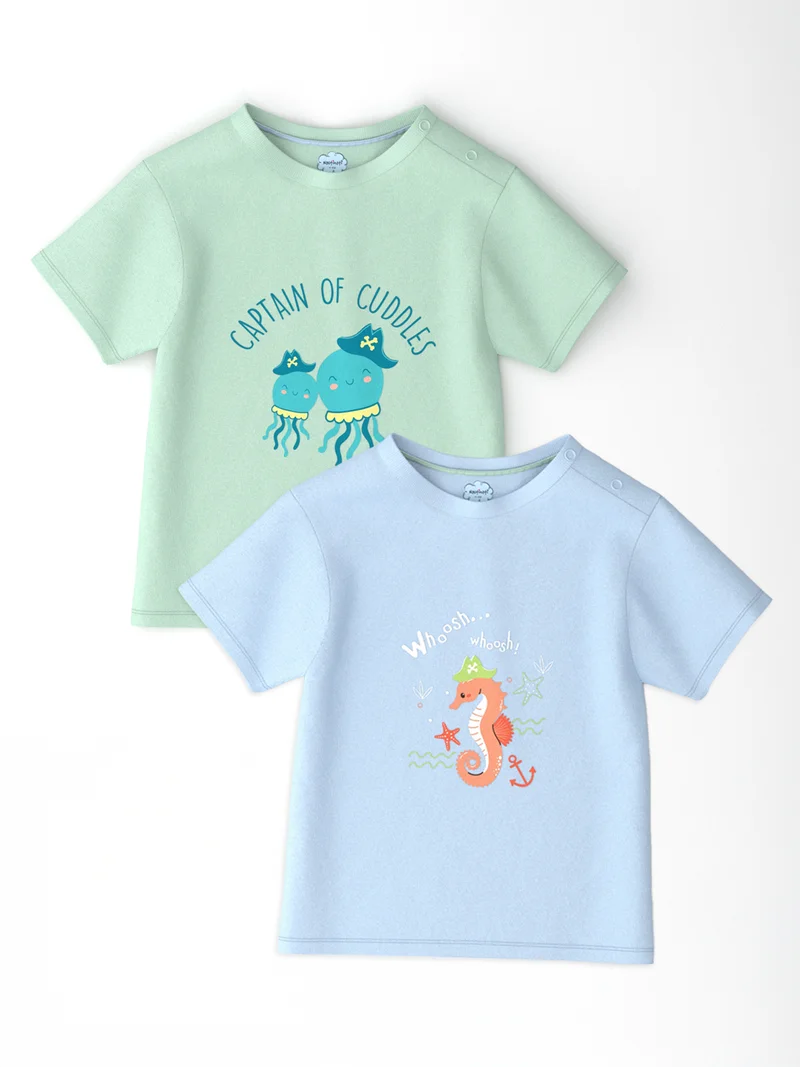 نوتيناتي تيشيرت قطن للأطفال من نوتيناتى بطبعة محيط قطعتين