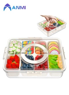 Anmi 2025 New Food Containers,Divided Serving Tray with Lid and Handle,Snackle Box Container for Candy, Fruits, Nuts, Portable Snack Box for Picnic,Party,8 Compartments Clear snack containers(1 Pack)  - Image 1