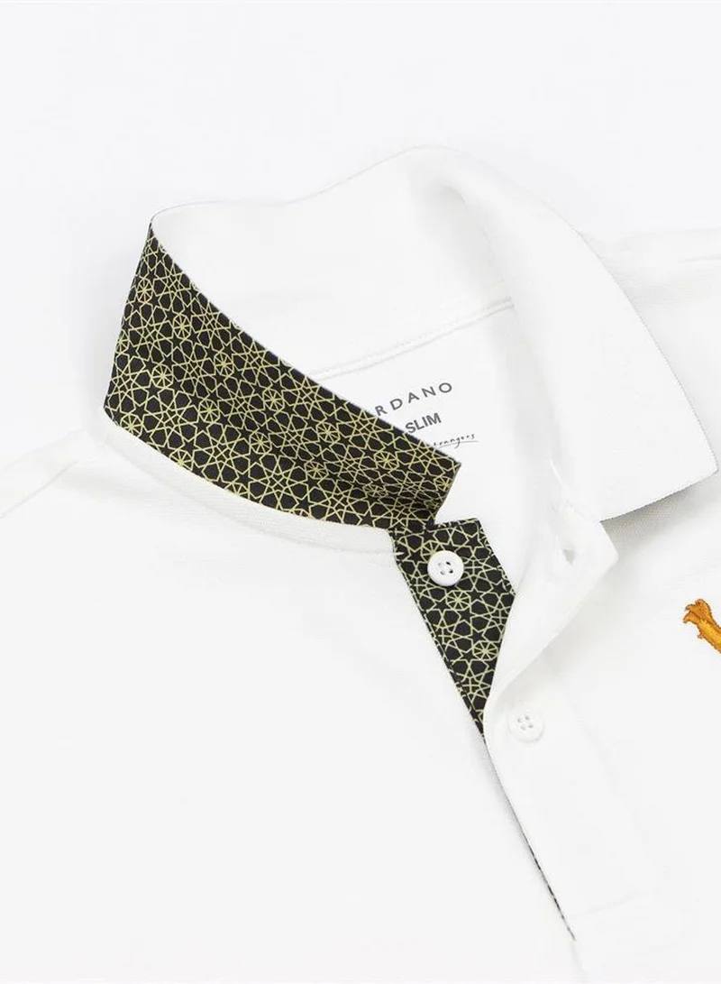 GIORDANO Men's 3D Lion Polo: Slim Fit, Bold Embroidery, Premium Pique