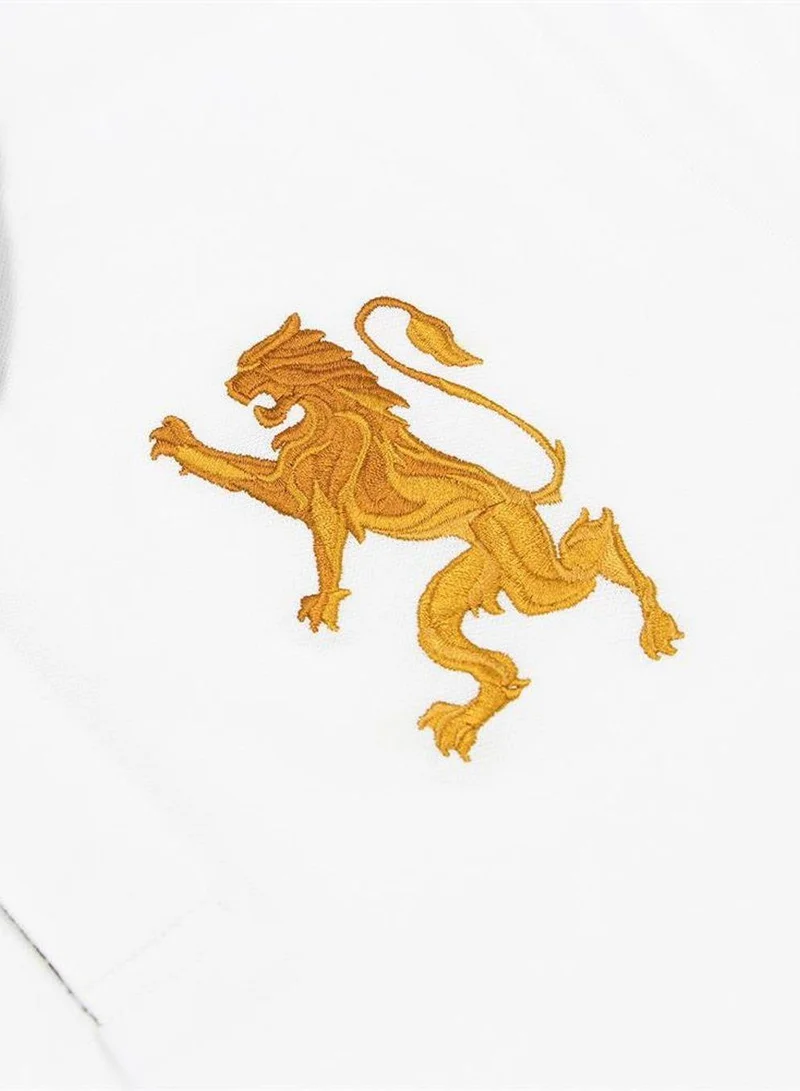 GIORDANO Men's 3D Lion Polo: Slim Fit, Bold Embroidery, Premium Pique