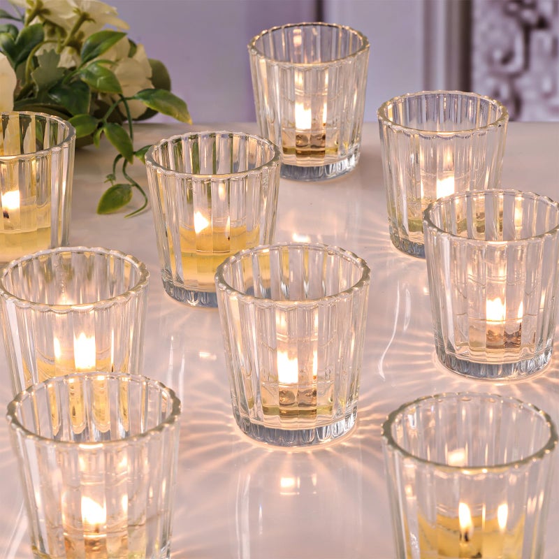 NITIME 24Pcs Vintage Ribbed Votive Candle Holders, Glass Candle Holder for Wedding Table Decor, Tea Lights Candle Holder for Table Centerpiece, Christmas, Holiday Decor - Image 1