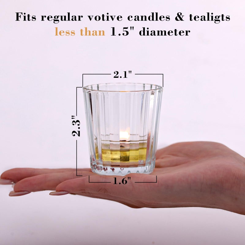 NITIME 24Pcs Vintage Ribbed Votive Candle Holders, Glass Candle Holder for Wedding Table Decor, Tea Lights Candle Holder for Table Centerpiece, Christmas, Holiday Decor - Image 2