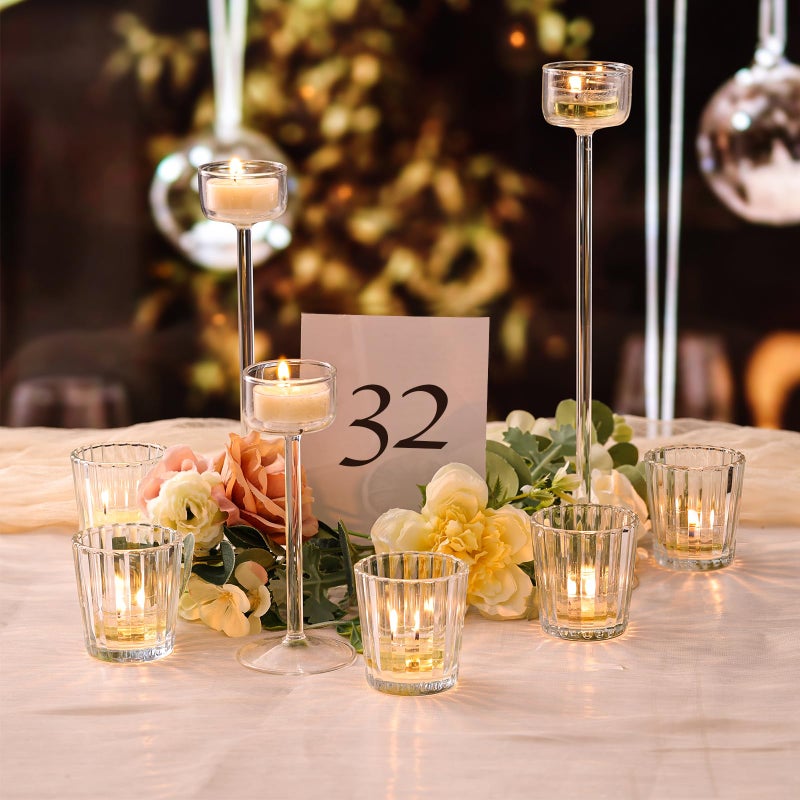 NITIME 24Pcs Vintage Ribbed Votive Candle Holders, Glass Candle Holder for Wedding Table Decor, Tea Lights Candle Holder for Table Centerpiece, Christmas, Holiday Decor - Image 5