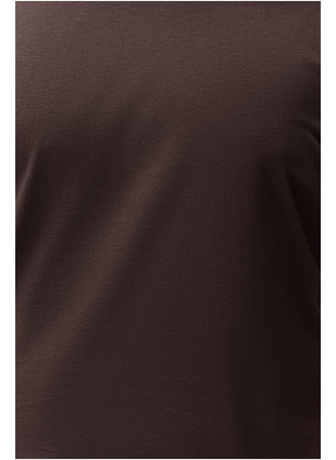 trendyol - Plus Size Dark Brown Slim/Fit-fit Comfort 100% Cotton Basic T-shirt TMNSS23TS00132 - Image 1