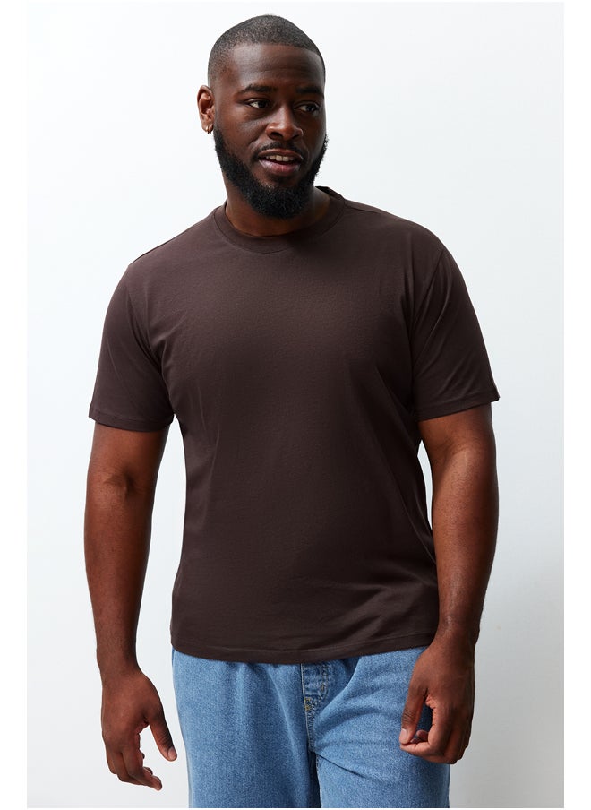 trendyol - Plus Size Dark Brown Slim/Fit-fit Comfort 100% Cotton Basic T-shirt TMNSS23TS00132 - Image 1