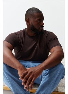 trendyol Plus Size Dark Brown Slim/Fit-fit Comfort 100% Cotton Basic T-shirt TMNSS23TS00132  - Image 3