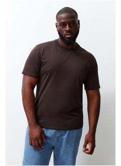 trendyol Plus Size Dark Brown Slim/Fit-fit Comfort 100% Cotton Basic T-shirt TMNSS23TS00132  - Image 2