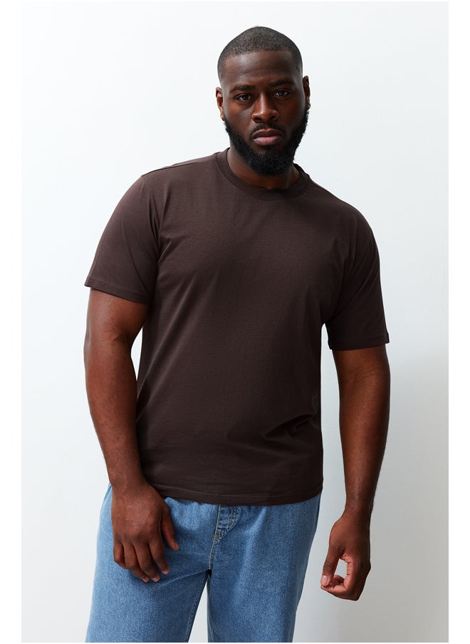 trendyol - Plus Size Dark Brown Slim/Fit-fit Comfort 100% Cotton Basic T-shirt TMNSS23TS00132 - Image 1