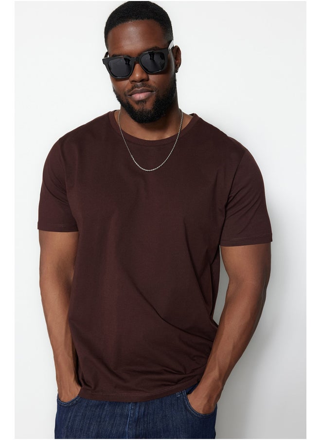trendyol - Plus Size Dark Brown Slim/Fit-fit Comfort 100% Cotton Basic T-shirt TMNSS23TS00132 - Image 1