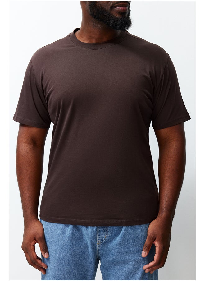 trendyol - Plus Size Dark Brown Slim/Fit-fit Comfort 100% Cotton Basic T-shirt TMNSS23TS00132 - Image 1