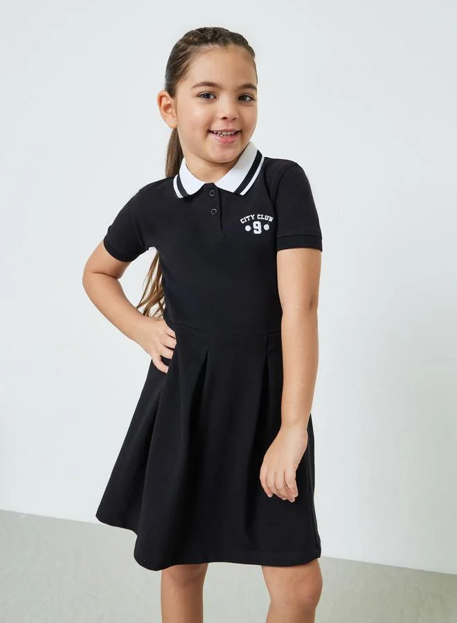 ستايلي Girls Black Polo Dress with Minimal Embroidery