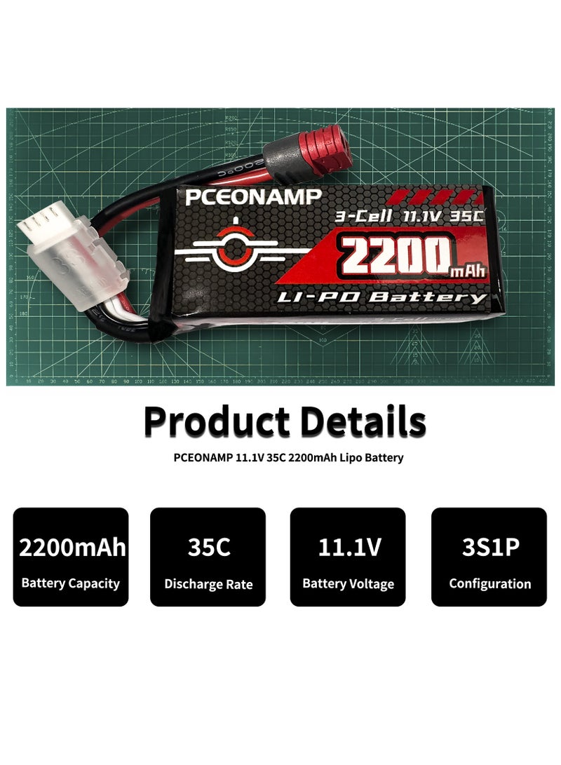 PCEONAMP 3S Lipo Battery 2200mAh 11.1V 35C with T Plug Rechargeable High Capacity RC Battery Soft Case Fit for RC Airplane Helicopter Quadcopter RC Car Truck Boat - Image 4