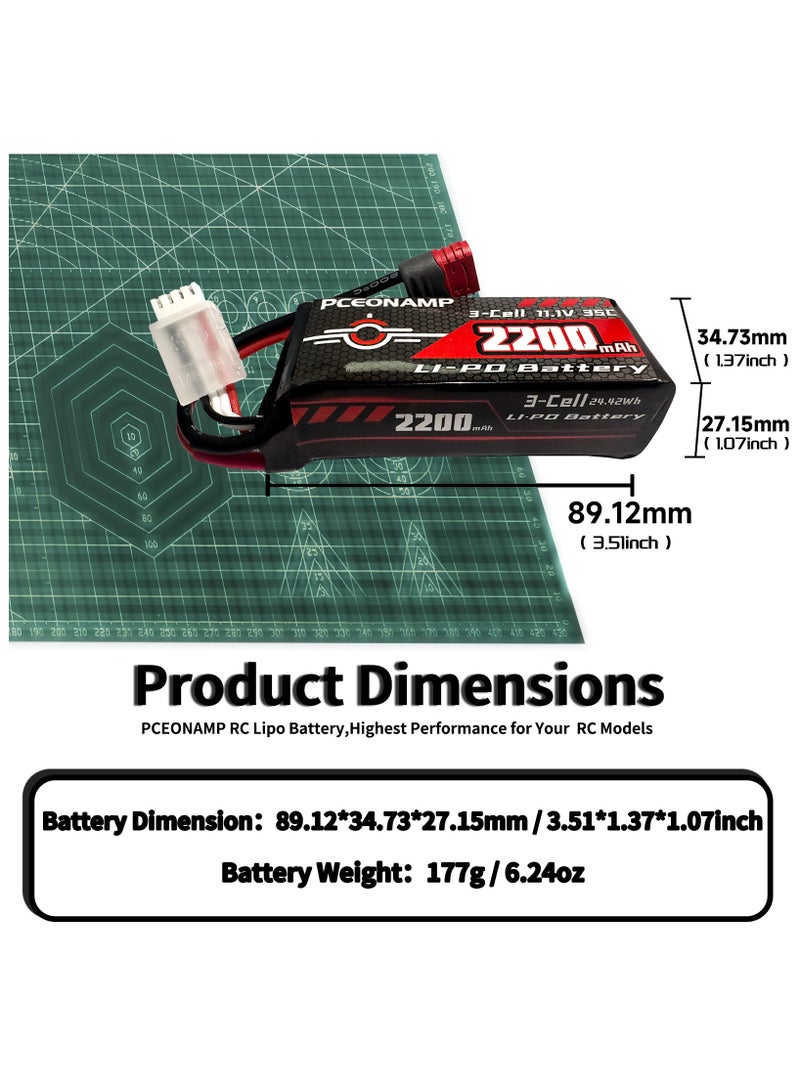 PCEONAMP 3S Lipo Battery 2200mAh 11.1V 35C with T Plug Rechargeable High Capacity RC Battery Soft Case Fit for RC Airplane Helicopter Quadcopter RC Car Truck Boat - Image 2