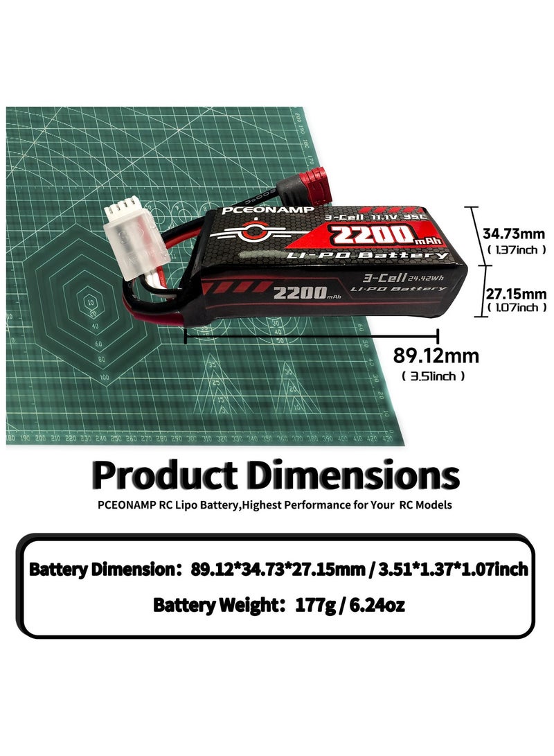 بيسيونأمب 3S ليبو بطارية 2200mAh 11.1V 35C مع T التوصيل قابل للشحن عالية القدرة RC بطارية ناعمة الحالة مناسبة ل RC طائرة هليكوبتر رباعية RC سيارة شاحنة قارب - Image 2