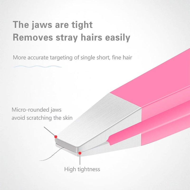 YSCARE Tweezers 5 Piece Nail Scissors Stainless Steel Slanted and Pointed Tip Hairs Tweezer Set Eyebrows Plucking Eyelash Extension Beauty Ingrown Hair Remover Tool for Women and Men (Pink) - Image 3