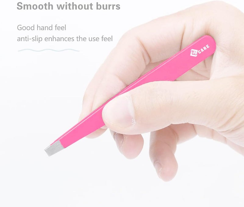 YSCARE Tweezers 5 Piece Nail Scissors Stainless Steel Slanted and Pointed Tip Hairs Tweezer Set Eyebrows Plucking Eyelash Extension Beauty Ingrown Hair Remover Tool for Women and Men (Pink) - Image 5