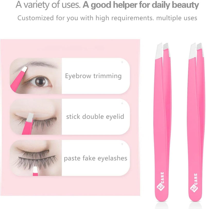 YSCARE Tweezers 5 Piece Nail Scissors Stainless Steel Slanted and Pointed Tip Hairs Tweezer Set Eyebrows Plucking Eyelash Extension Beauty Ingrown Hair Remover Tool for Women and Men (Pink) - Image 4