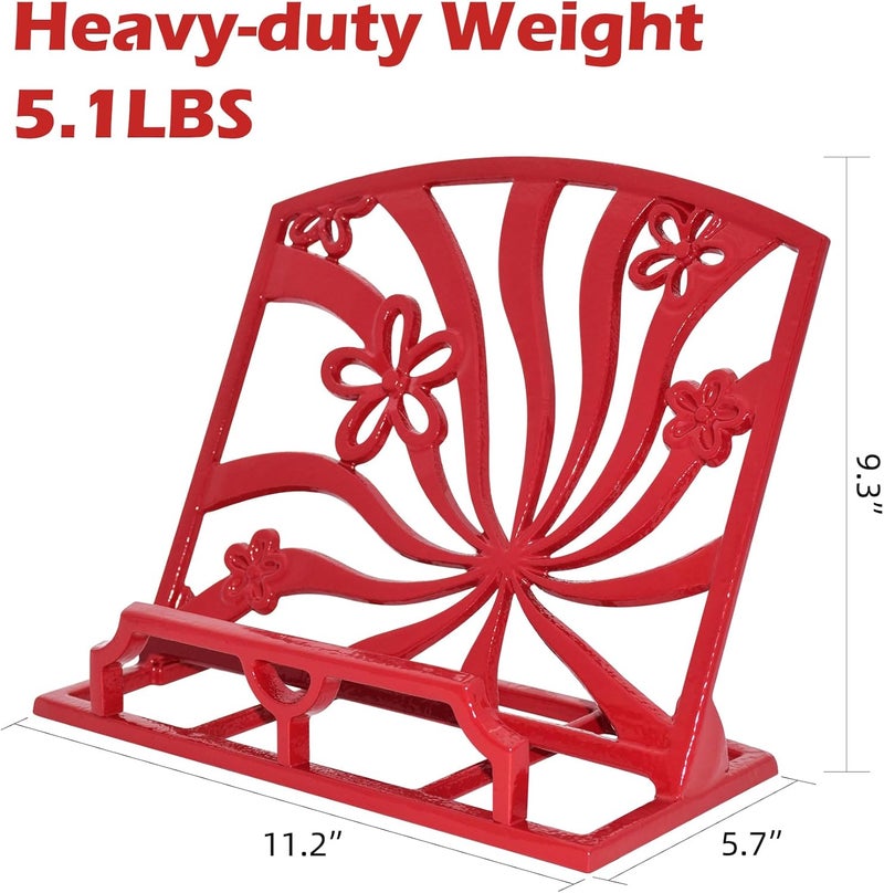 Minluful Elegant Cookbook Stand Cast Iron, Kitchen Decorative Metal Recipe Book Holder for Bible, Prayer Book Stand, Magazine, Textbooks, Vintage Cookbook Stand for Kitchen Counter, Red - Image 2