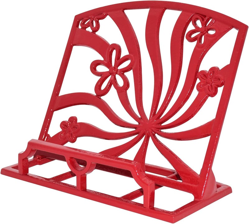 Minluful Elegant Cookbook Stand Cast Iron, Kitchen Decorative Metal Recipe Book Holder for Bible, Prayer Book Stand, Magazine, Textbooks, Vintage Cookbook Stand for Kitchen Counter, Red - Image 1