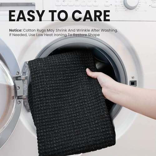 EARTHALL Woven Area Rug 4x6 Ft Washable Rugs for Entryway Non Slip Braided Throw Rugs Bedroom Carpet Cotton Entry Rug Cotton Floor Carpets for Bedroom Dining Room Living Room, Black/Grey - Image 3