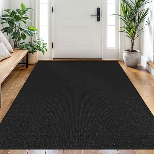 EARTHALL Woven Area Rug 4x6 Ft Washable Rugs for Entryway Non Slip Braided Throw Rugs Bedroom Carpet Cotton Entry Rug Cotton Floor Carpets for Bedroom Dining Room Living Room, Black/Grey - Image 1