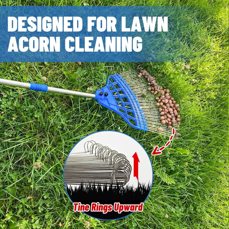 Zozen Acorn Gatherer, Acorn Pile Up Tool for Fast Lawn Cleanup, Loop Steel Tines with Flexible Spring Head & Adjustable Long Handle for Yard & Garden - Image 2