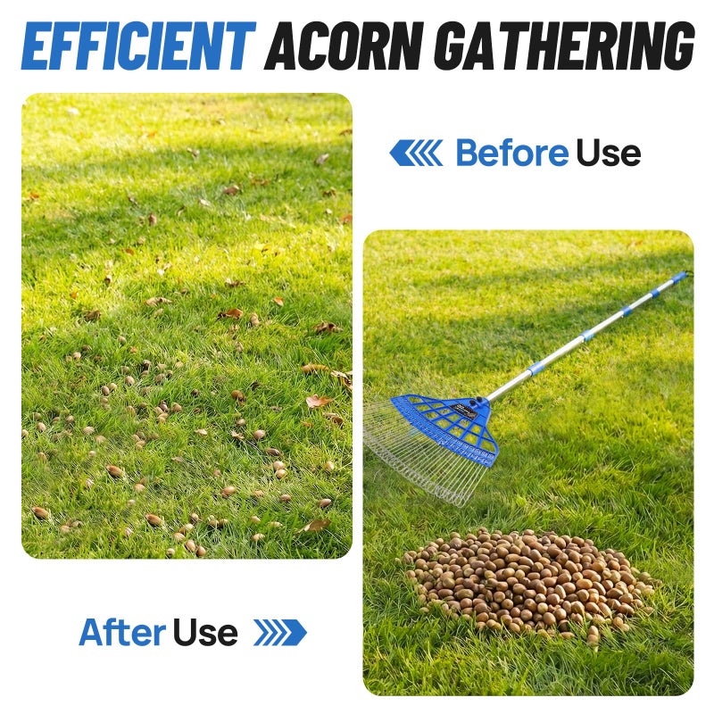 Zozen Acorn Gatherer, Acorn Pile Up Tool for Fast Lawn Cleanup, Loop Steel Tines with Flexible Spring Head & Adjustable Long Handle for Yard & Garden - Image 4