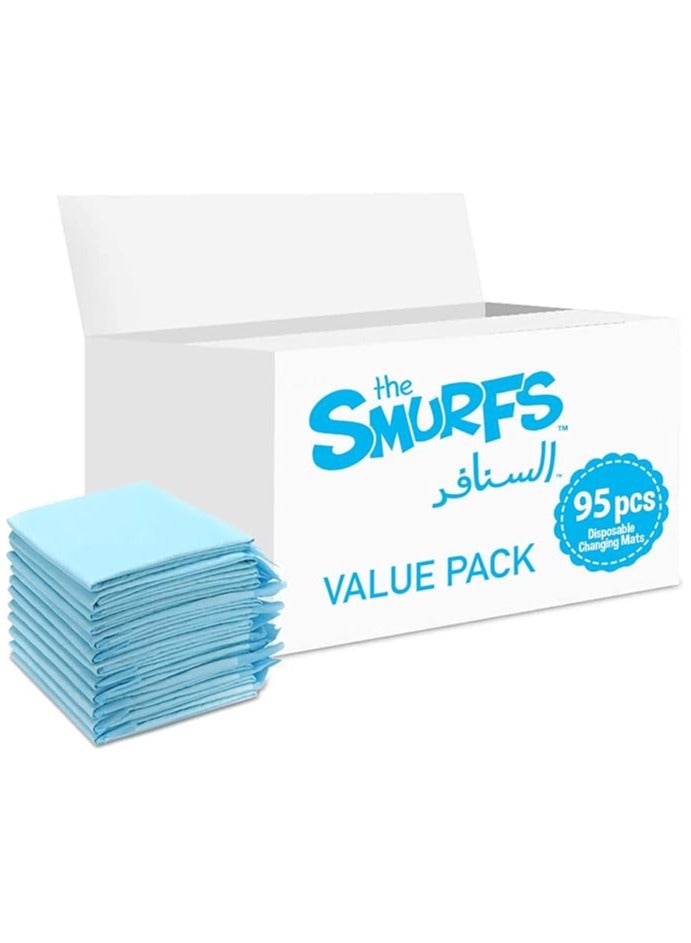 السنافر سجادة تغيير الحفاضات للاستعمال مرة واحدة، 95 قطعة، سجادة ناعمة مقاومة للماء، سجادة تغيير الحفاضات المحمولة المقاومة للتسرب، مضادة للتسرب تحت الوسادة، وسادة حماية لطاولة المرتبة - Image 1