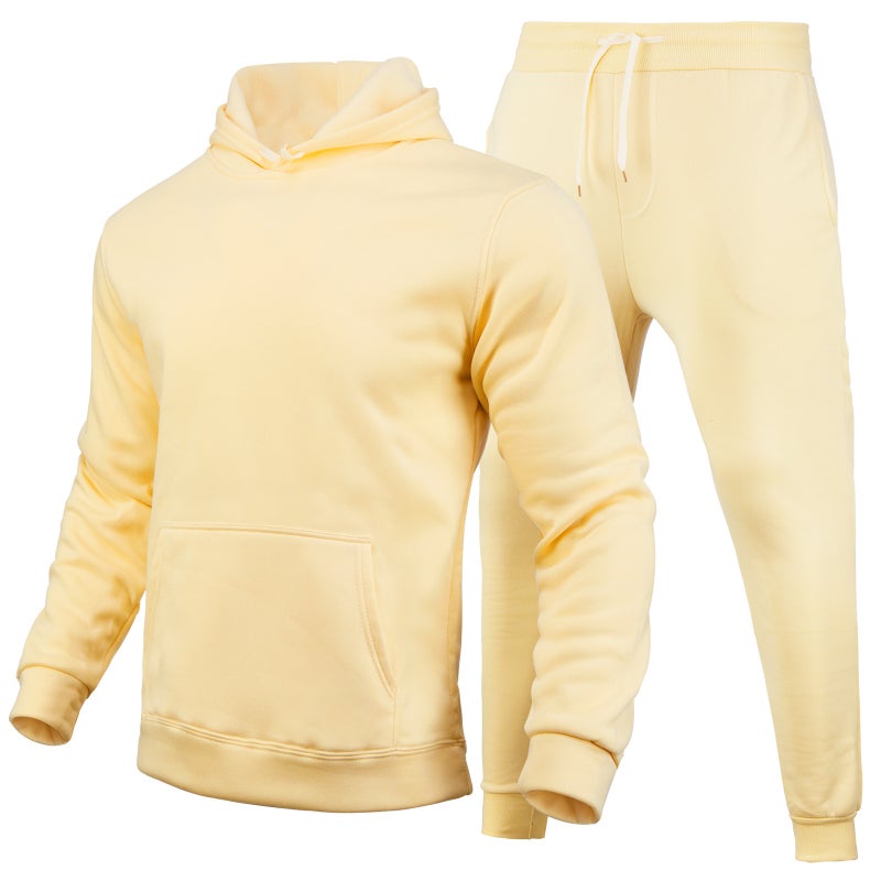2022 Spring Autumn Winter Men'S And Women'S Casual European Code Blank Solid Color Set Fleece Loose Sweater Pants Two-Piece Set - Image 1