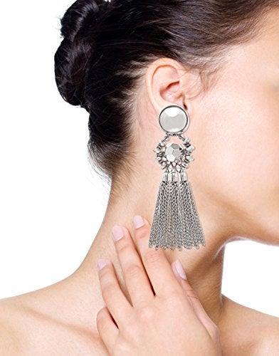MOLOCH Bohemian Tassel Chandelier Dangle Earring For Women Clip On Earrings Long Drop Statement Earrings (silver) - Image 2