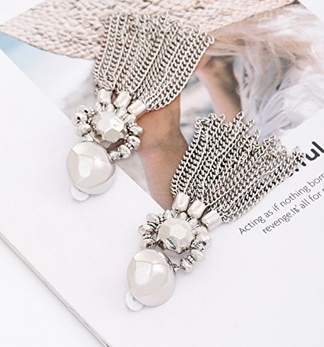 MOLOCH Bohemian Tassel Chandelier Dangle Earring For Women Clip On Earrings Long Drop Statement Earrings (silver) - Image 4
