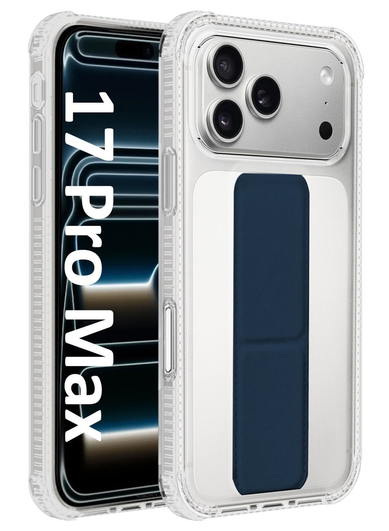 DUSALA Finger Grip Clear Case Cover for iPhone 17 Pro Max - Kickstand Car Magnetic Holder Multi-function Protective Two-in-one Case - Dark Blue - Image 1