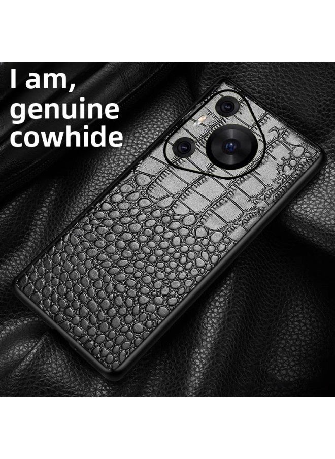 Generic - For Huawei P70Ultra Phone Case Pura Crocodile Pattern P60 Head Layer P50e Cowhide P40 Pro Men's Style-Color:[real First-layer Cowhide Crocodile Red + Lens Edge Leather]-Applicable Models:[consult Receipt Of The Goods And Post Them Politely] - Image 1