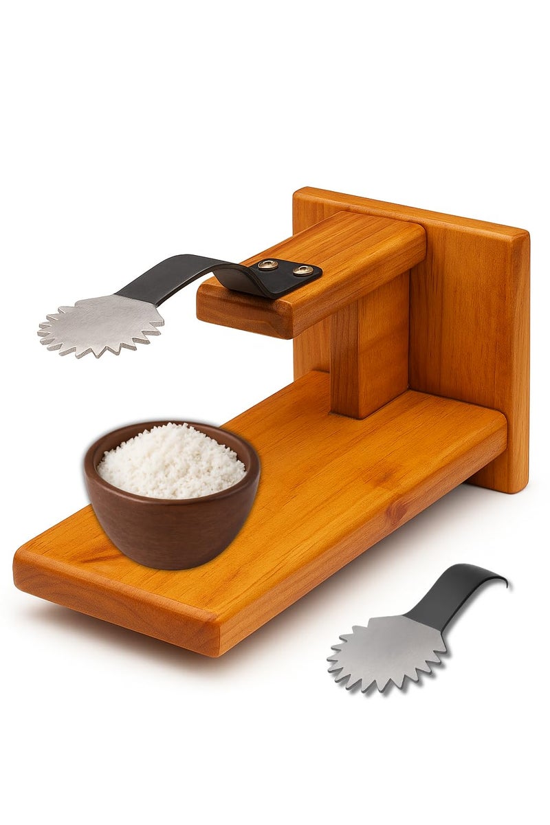YATTA Traditional Coconut Scraper Manual with Extra Blade | Polished Wooden Table-Top Design | Easy to Use Handheld Coconut Grater | Chirava Grater Thengai Thuruvi - Image 1