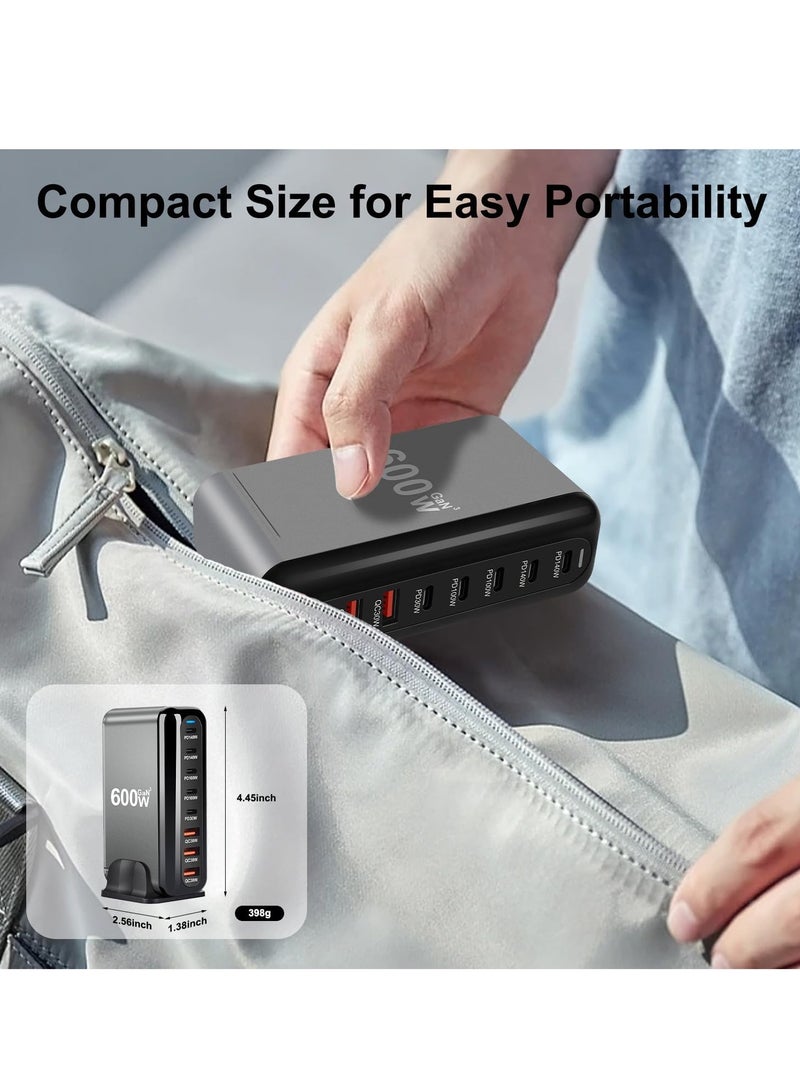 600W GaN USB C Fast Charger, 8 Port Charging Station Hub Block, Wall Charger Power Strip Adapter Plug Cube Laptop Charger For MacBook Air Sumsung iPhone iPad - Image 3