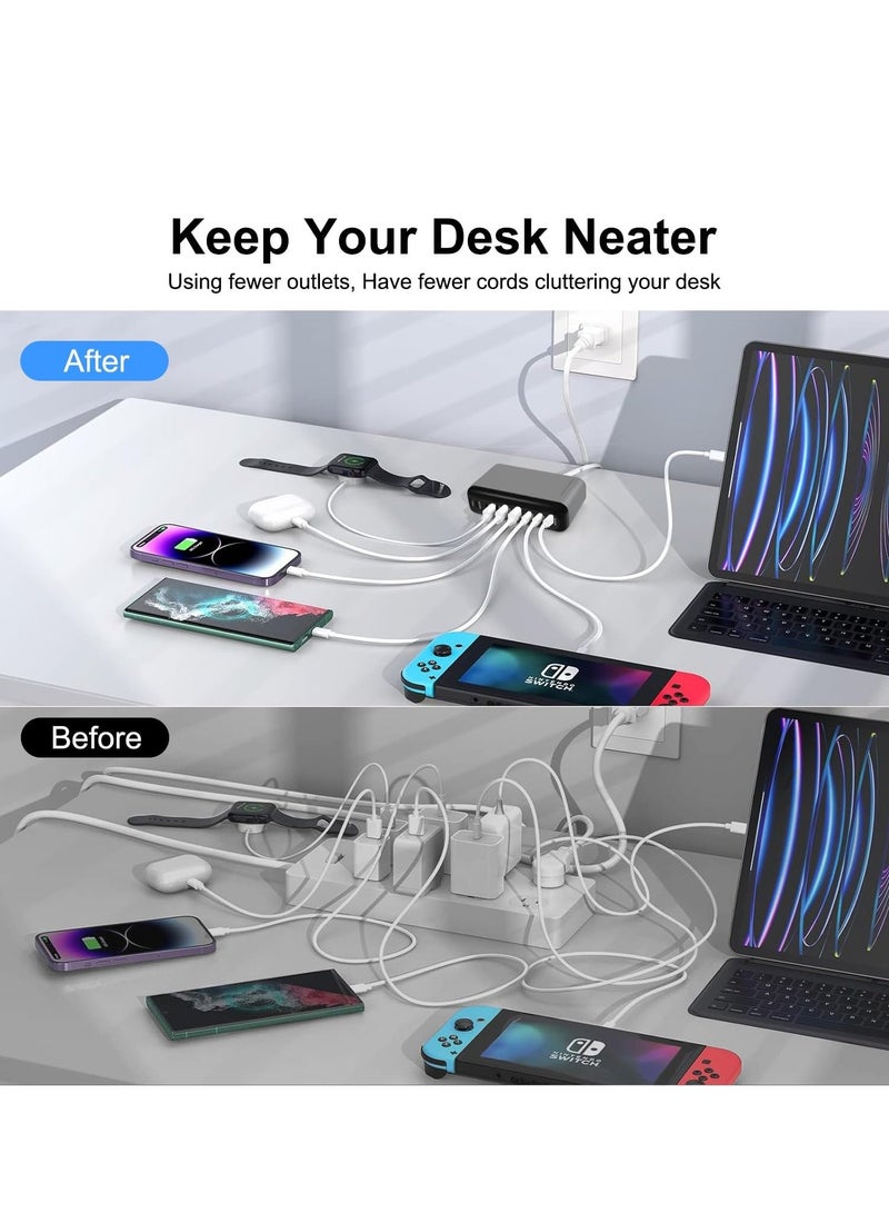 600W GaN USB C Fast Charger, 8 Port Charging Station Hub Block, Wall Charger Power Strip Adapter Plug Cube Laptop Charger For MacBook Air Sumsung iPhone iPad - Image 4