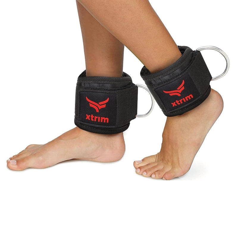 XTRIM Durafit Unisex Stylish Ankle Straps with Metal D-Rings for Cable Machine, Kickbacks and Glutes Workouts, Adjustable Ankle Straps, Curls & Hip Abductors with Padded Neoprene Support (Red) - Image 1