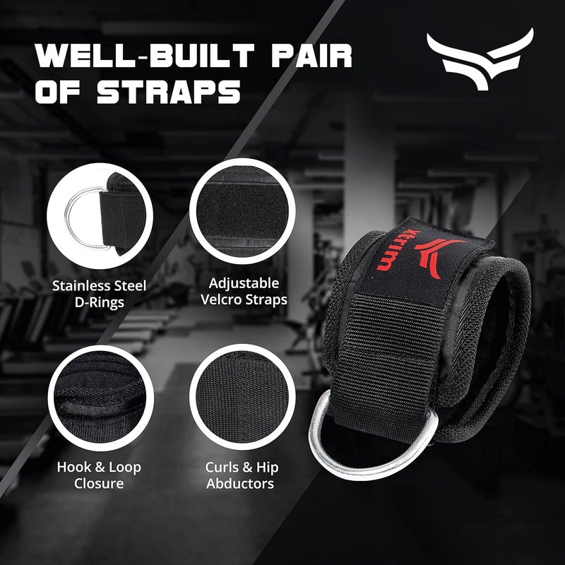 XTRIM Durafit Unisex Stylish Ankle Straps with Metal D-Rings for Cable Machine, Kickbacks and Glutes Workouts, Adjustable Ankle Straps, Curls & Hip Abductors with Padded Neoprene Support (Red) - Image 4