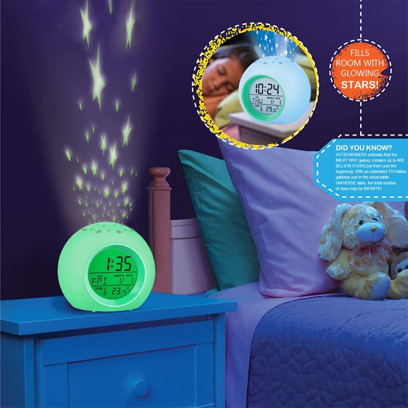 Tarklanda Alarm Clock for Kids,Moon Stars Projector Alarm Clock,7 Color Changing Night Light,Snooze Touch Control Temperature for Kidsâ€™ Bedroom, Digital Clock for Girls Boys Children Birthday Gifts - Image 4
