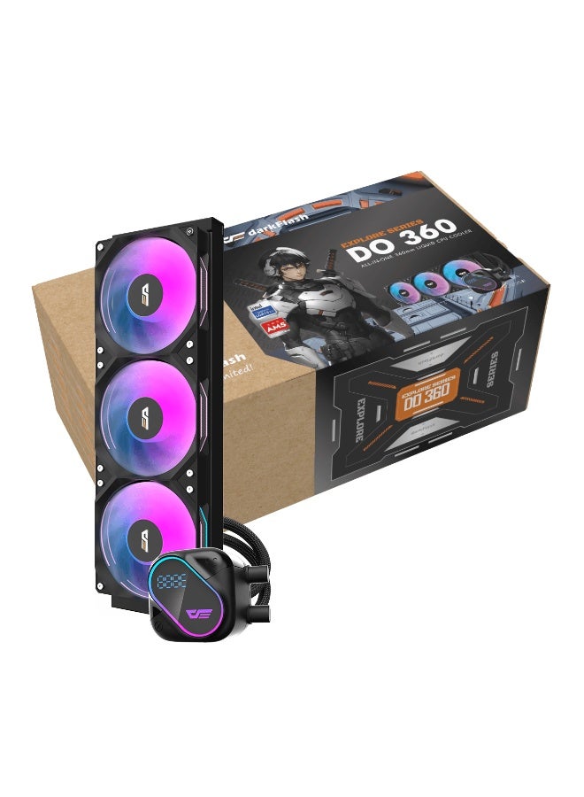 DarkFlash DO360 360mm ARGB LCD Liquid CPU Cooler – Triple 120mm Fans (800-2100RPM), 68.76CFM Airflow, 2.49mm-H₂O Static Pressure, 36dBA Noise, 450mm Tubes, Intel & AMD Compatible, Premium Water Cooling System | Black - Image 1