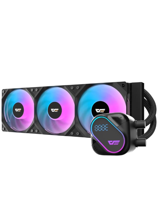 DarkFlash DO360 360mm ARGB LCD Liquid CPU Cooler – Triple 120mm Fans (800-2100RPM), 68.76CFM Airflow, 2.49mm-H₂O Static Pressure, 36dBA Noise, 450mm Tubes, Intel & AMD Compatible, Premium Water Cooling System | Black - Image 2