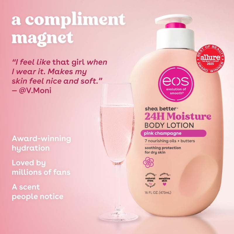 eos Shea Better Body Lotion Pink Champagne, 24-Hour Moisture Skin Care, Lightweight & Non-Greasy, Natural Shea, Vegan, 16 fl oz - Image 3